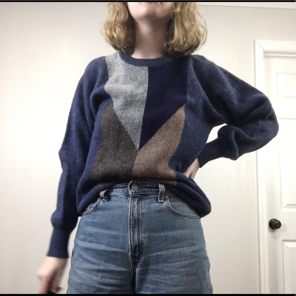 Vintage Color Blocked Shetland Wool Sweater